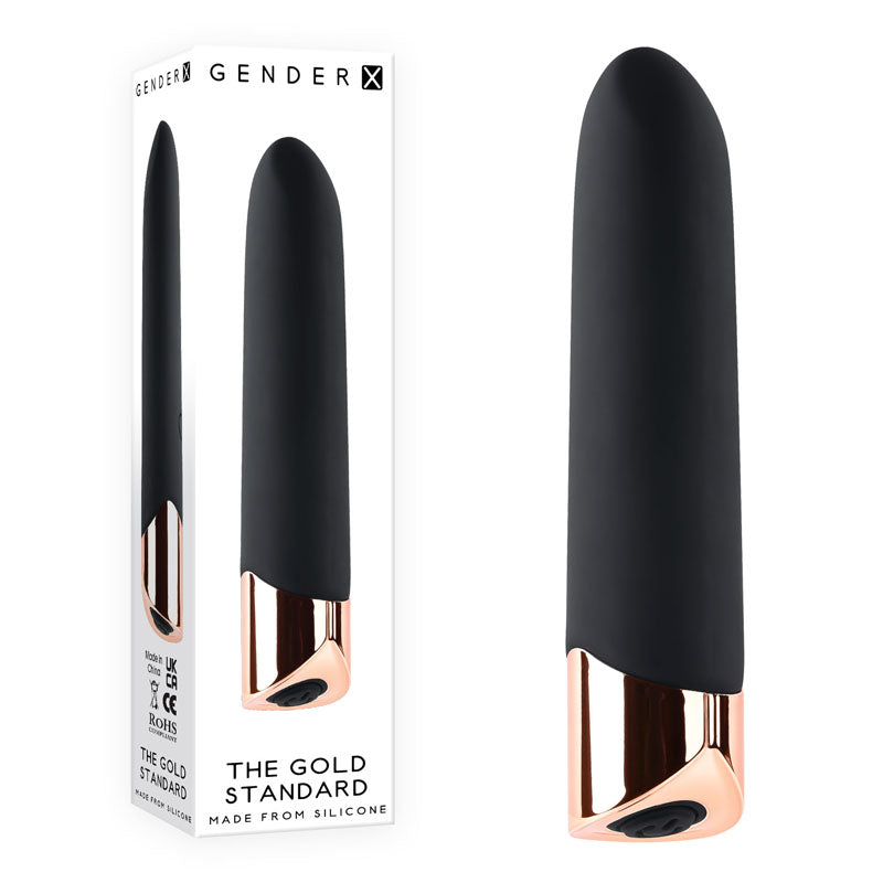 Gender X THE GOLD STANDARD - Black/Rose Gold 10 cm USB Rechargeable Bullet-GX-RS-1072-2