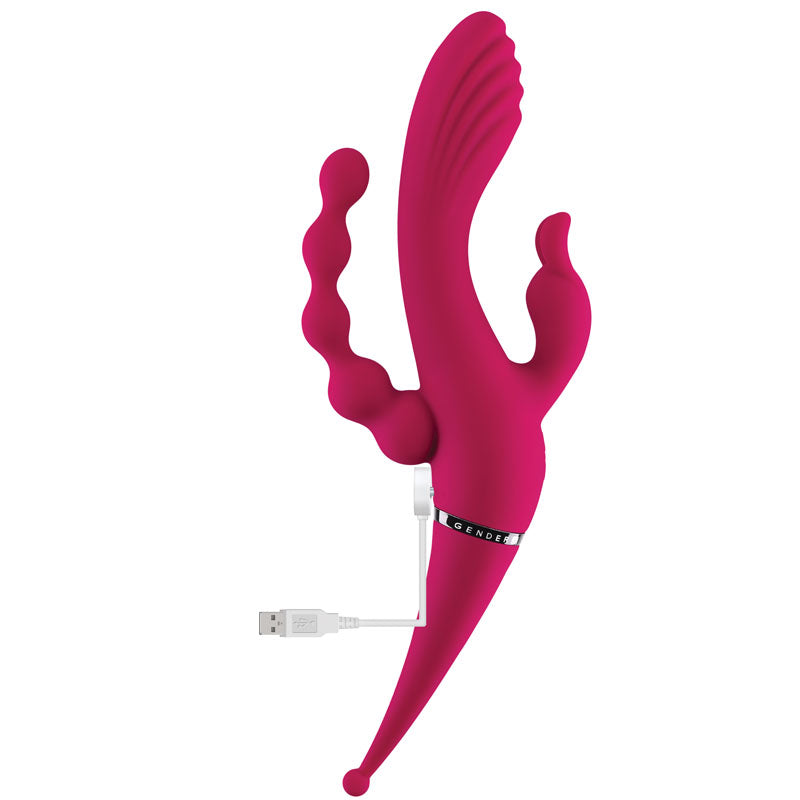 Gender X FOUR BY FOUR - Pink 27.5 cm USB Rechargeable Multi Vibrator-GX-RS-8867-2