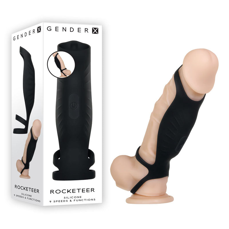 Gender X ROCKETEER - Black USB Rechargeable Vibrating Penis Sleeve-GX-RS-8959-2