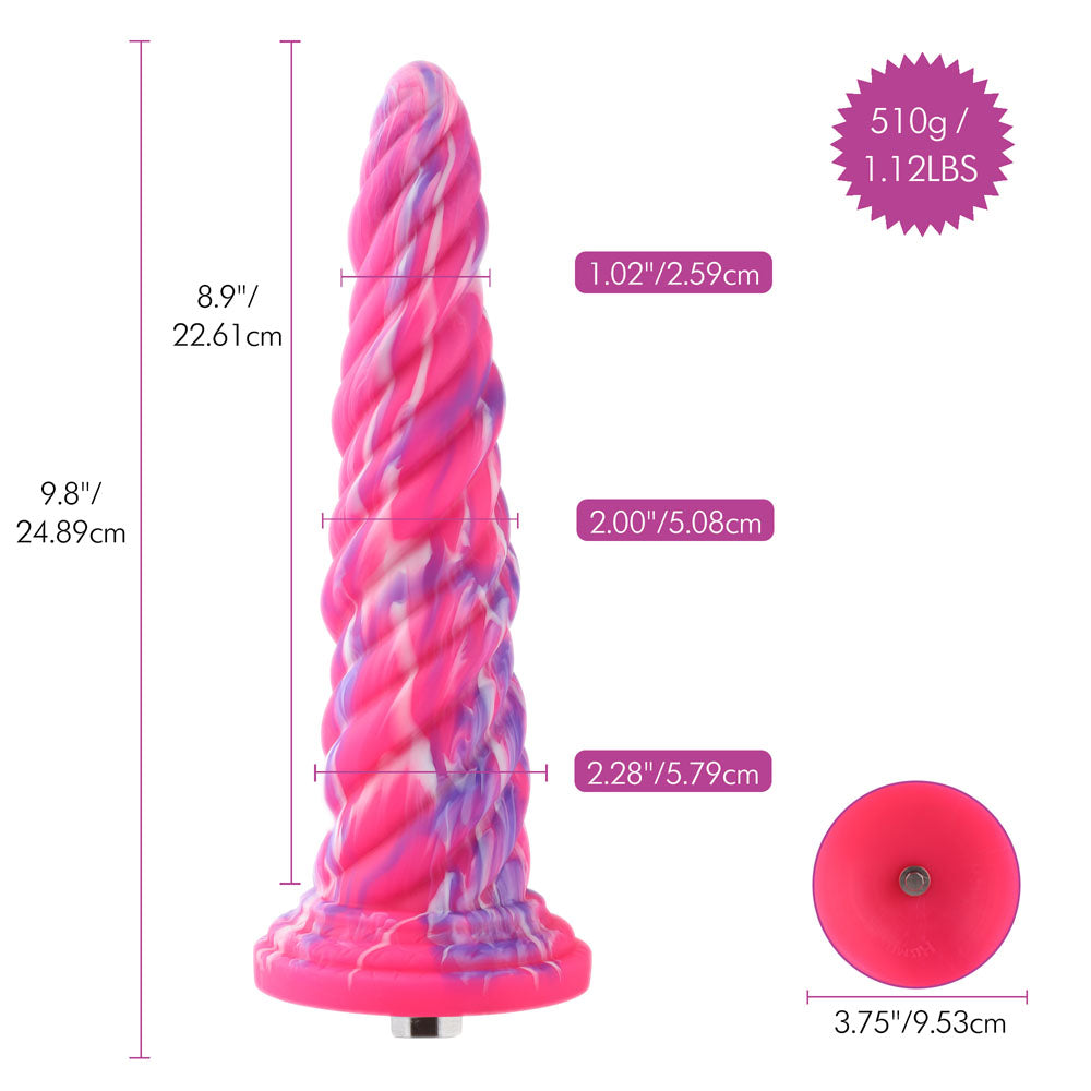 HiSmith Spiral Tapered Fantasy Dildo With Kliclok - Pink 25.5 cm Fantasy Dildo with Kliclok Machine Attachment - HSA104