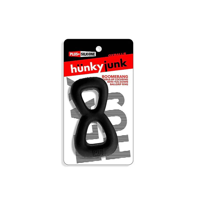 HUNKYJUNK BOOMERANG double-ring cockring & nut-tugger BLACK FOG-HUJ-155-BFG