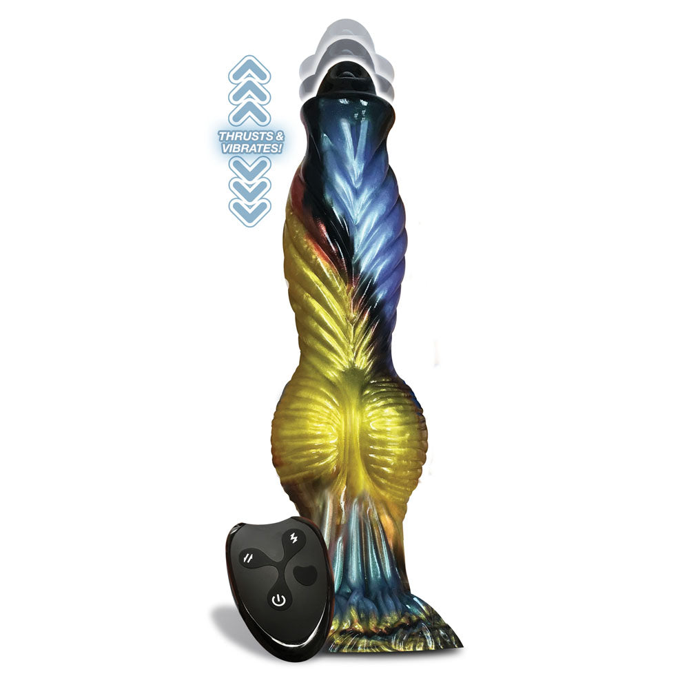 Alien Nation - Phoenix - Gold/Blue & Black 25.4 cm USB Rechargeable Thrusting Fantasy Dong with Remote-IC1361