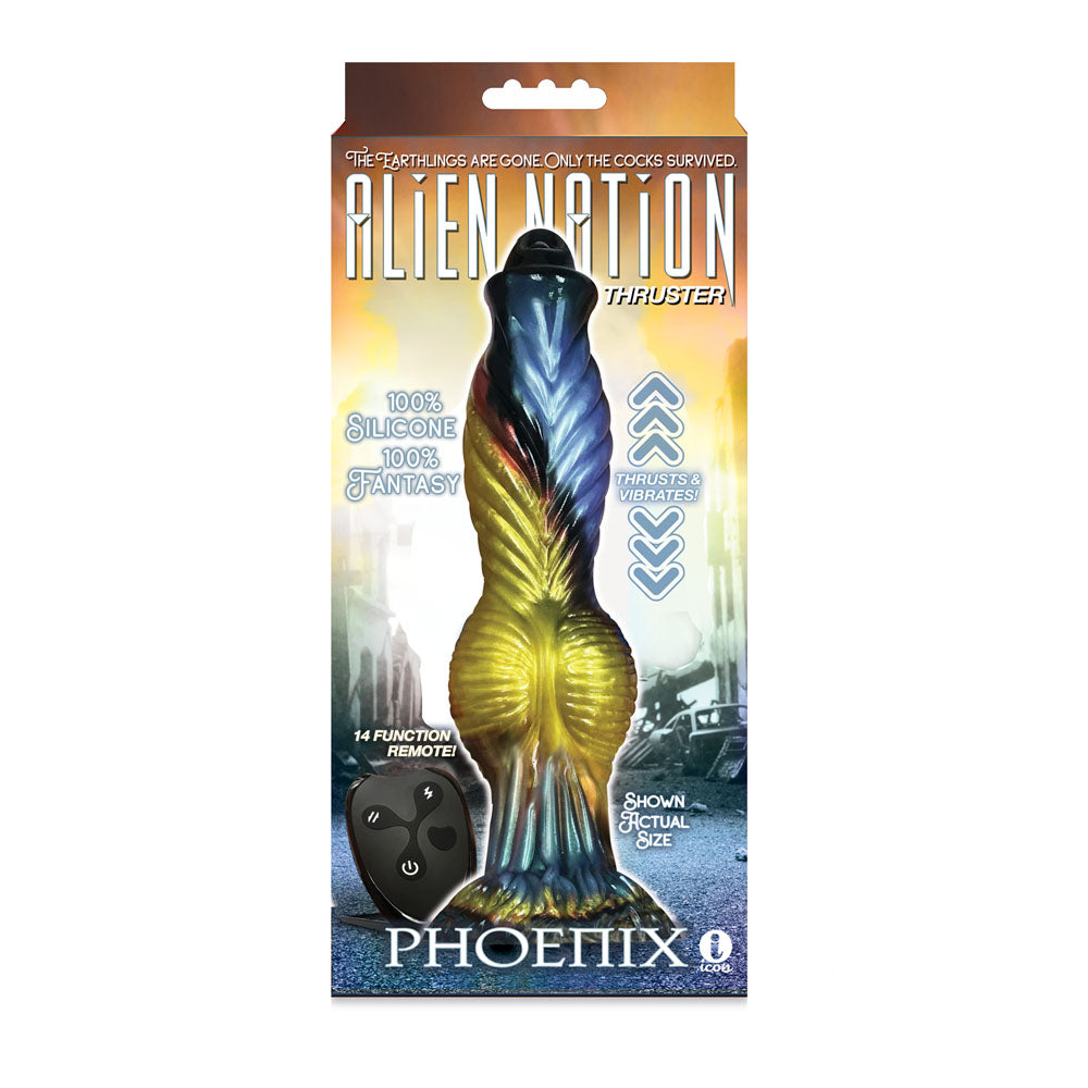 Alien Nation - Phoenix - Gold/Blue & Black 25.4 cm USB Rechargeable Thrusting Fantasy Dong with Remote-IC1361