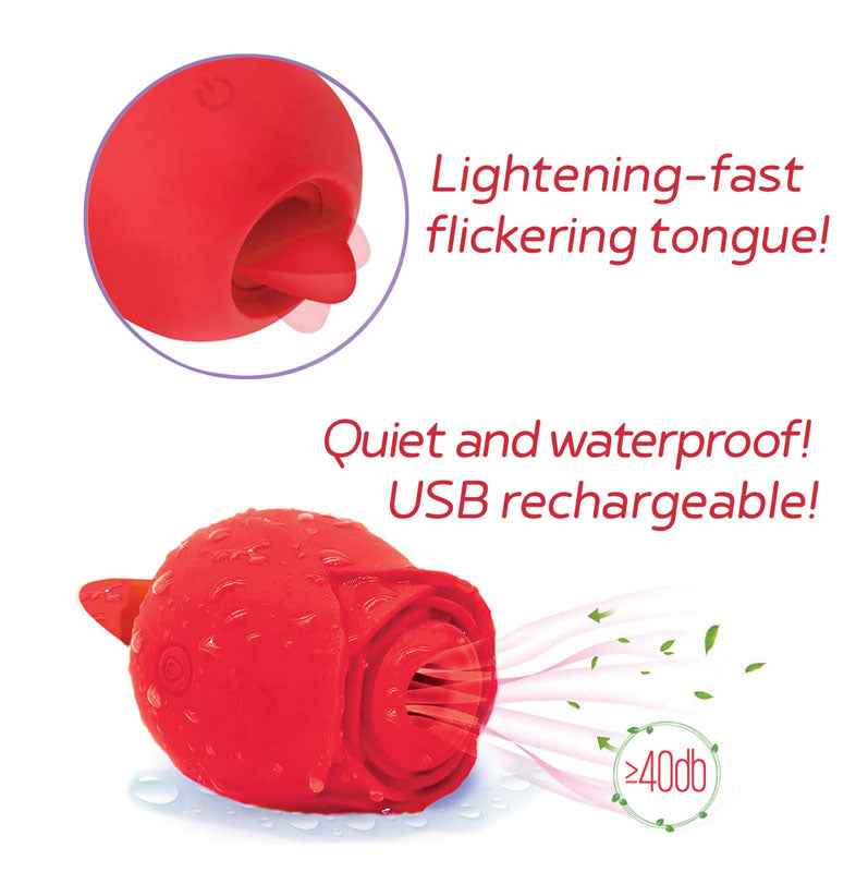 Wild Rose Sucking & Licking - Red USB Rechargeable Air Pulse & Flicking Stimulator-IC1701