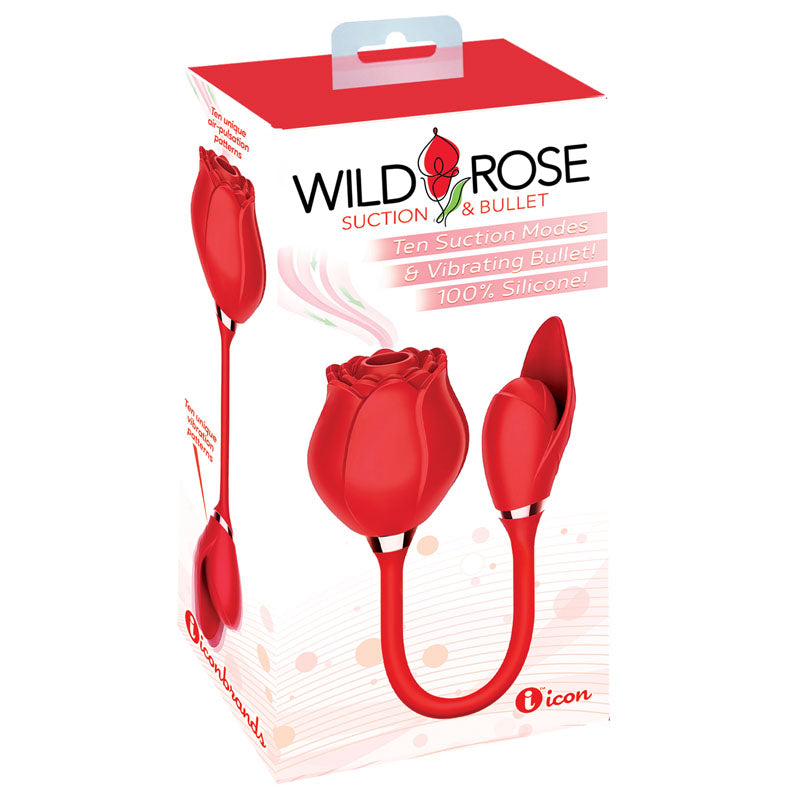 Wild Rose Suction & Bullet - Red USB Rechargeable Air Pulse & Bullet Stimulator-IC1703