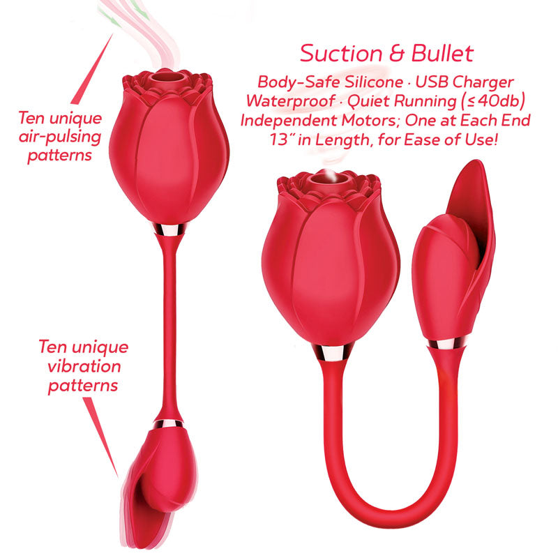 Wild Rose Suction & Bullet - Red USB Rechargeable Air Pulse & Bullet Stimulator-IC1703