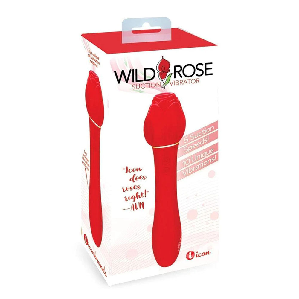 Wild Rose Suction Vibrator - Red USB Rechargeable Air Pulse Stimulator and Vibrator-IC1706