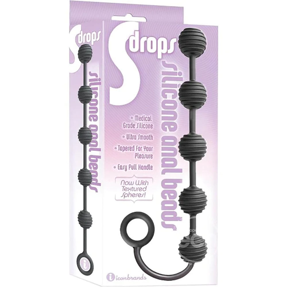 S-Drops Silicone Anal Beads - Black Anal Beads-IC2315-2