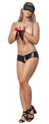 Bondage Set - Split Back Liquid Onyx Booty Short L/XL-L302BLKLRG
