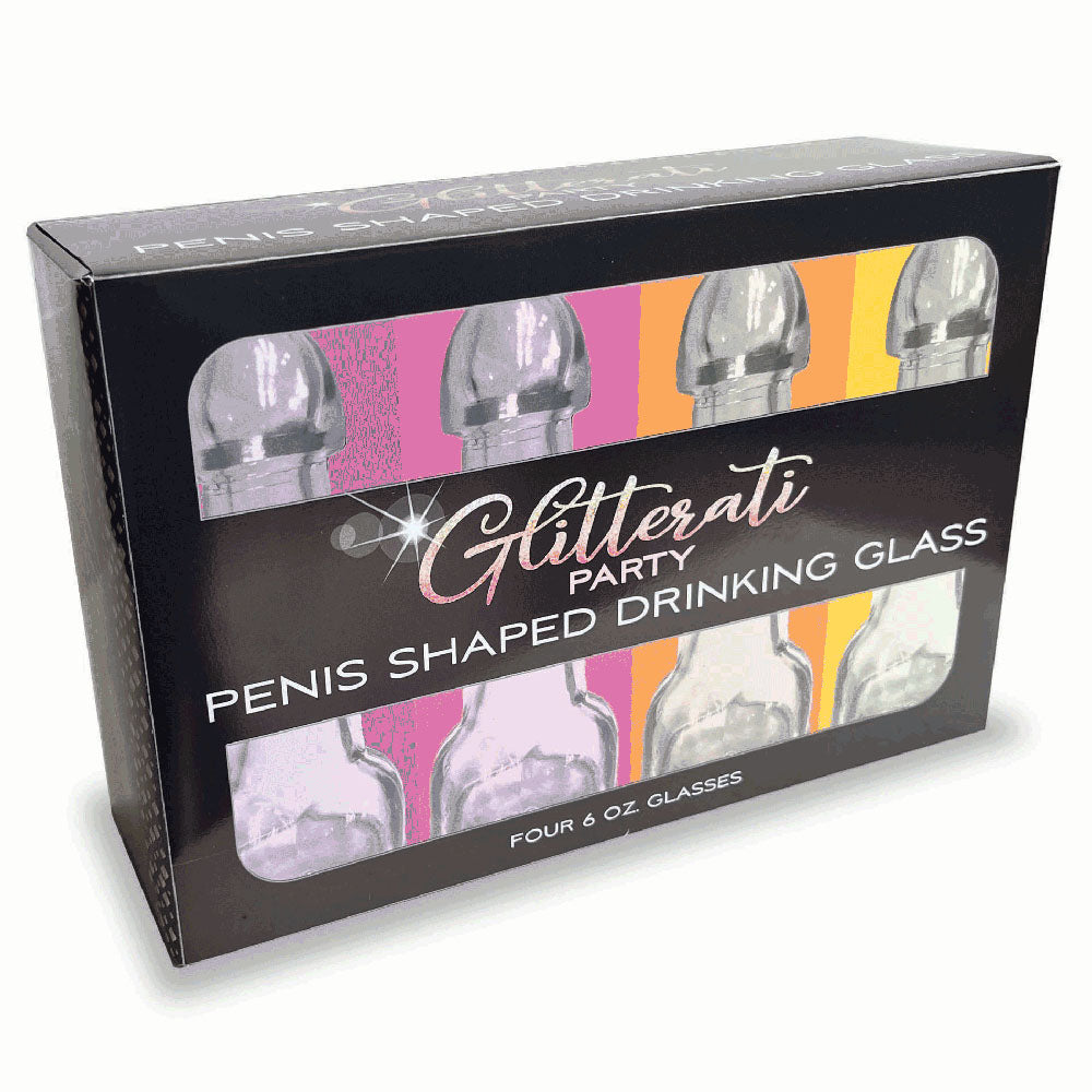 Glitterati Penis 6oz Drinking Glass Pack - 4 Pack-LGCP.1106