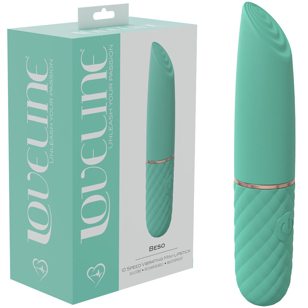 LOVELINE Beso - Green - Green 10.6 cm USB Rechargeable Mini Lipstick Vibrator-LOVU006GRN