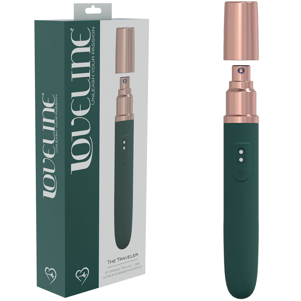 LOVELINE The Traveler - Green - Green 17.6 cm USB Rechargeable Vibrator with Lube Applicator-LOVU015GRN