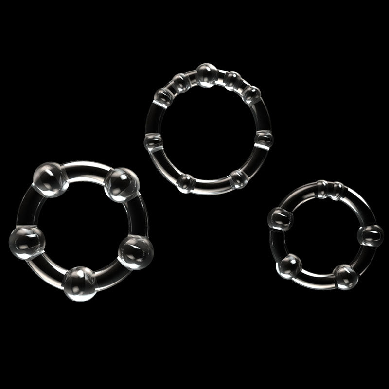 Power Plus Triple Beaded Ring Set - Clear Cock Rings - Set of 3-LV343002