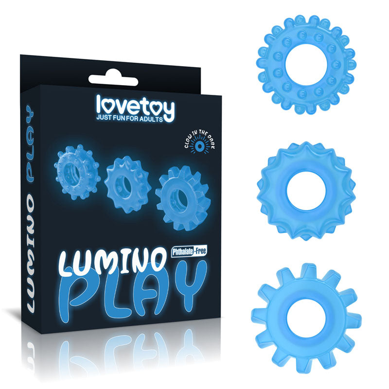 Lumino Play Penis Rings 3 Pack - Glow in the Dark Blue Cock Rings - Set of 3-LV343010