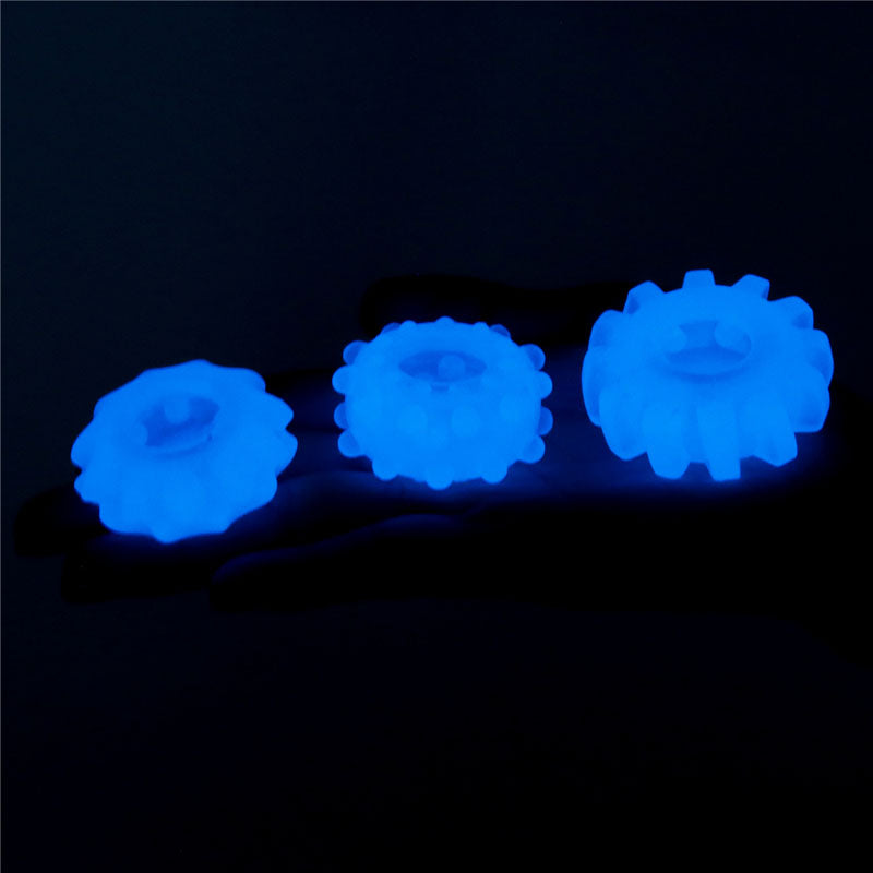 Lumino Play Penis Rings 3 Pack - Glow in the Dark Blue Cock Rings - Set of 3-LV343010