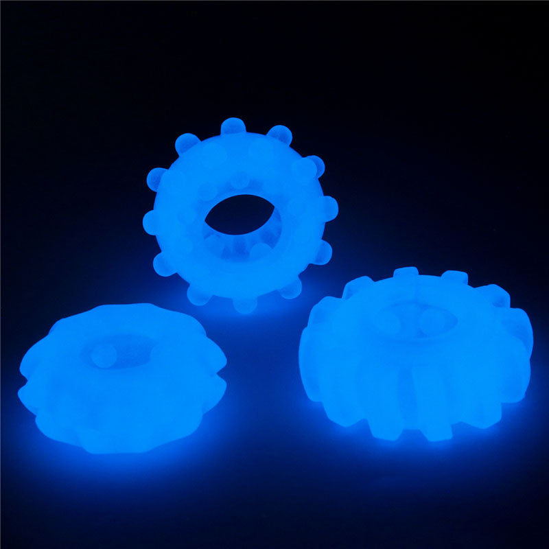 Lumino Play Penis Rings 3 Pack - Glow in the Dark Blue Cock Rings - Set of 3-LV343010