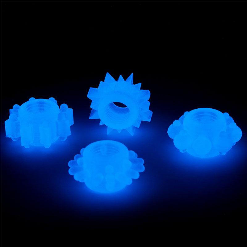 Lumino Play Penis Rings 4 Pack - Glow in the Dark Blue Cock Rings - Set of 4-LV343011