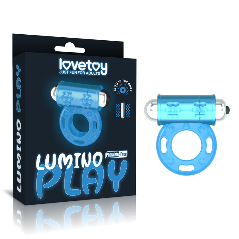 Lumino Play Vibrating Penis Ring - Glow in the Dark Blue Vibrating Cock Ring-LV343215