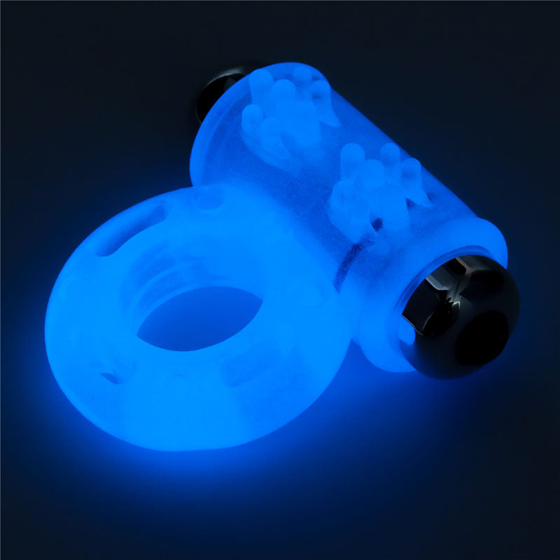 Lumino Play Vibrating Penis Ring - Glow in the Dark Blue Vibrating Cock Ring-LV343215