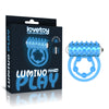Lumino Play Vibrating Penis & Balls Ring - Glow in the Dark Blue Vibrating Cock Ring-LV343216