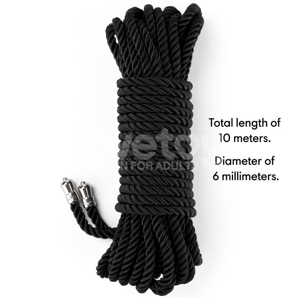 Rebellion Reign Silky Bondage Rope - Black - Black Bondage Rope - 10 metre length-LV761301