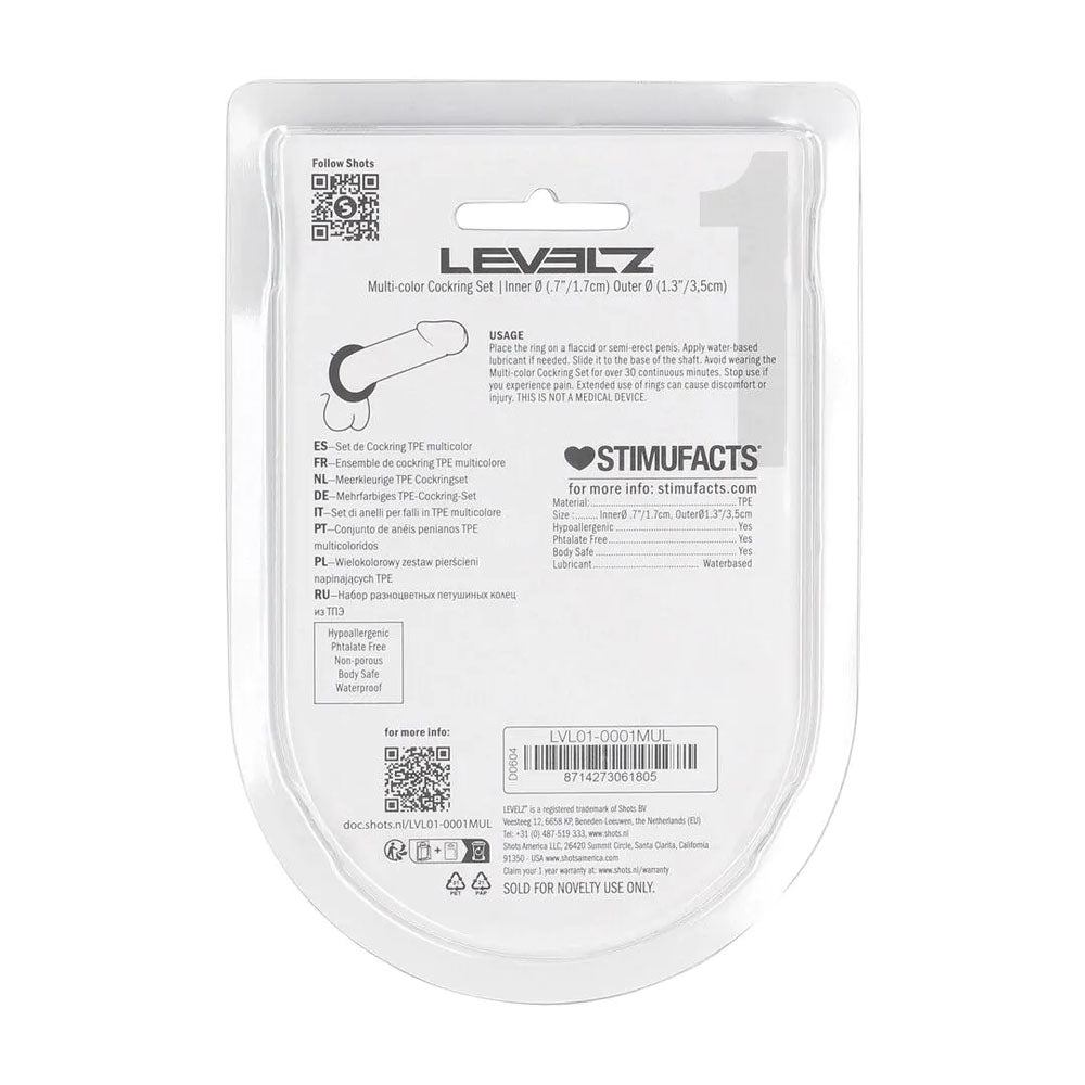 LEVELZ Multicolour Cock Ring Set - 4 Pack - Coloured Cock Rings - 4 Pack-LVL01-0001MUL