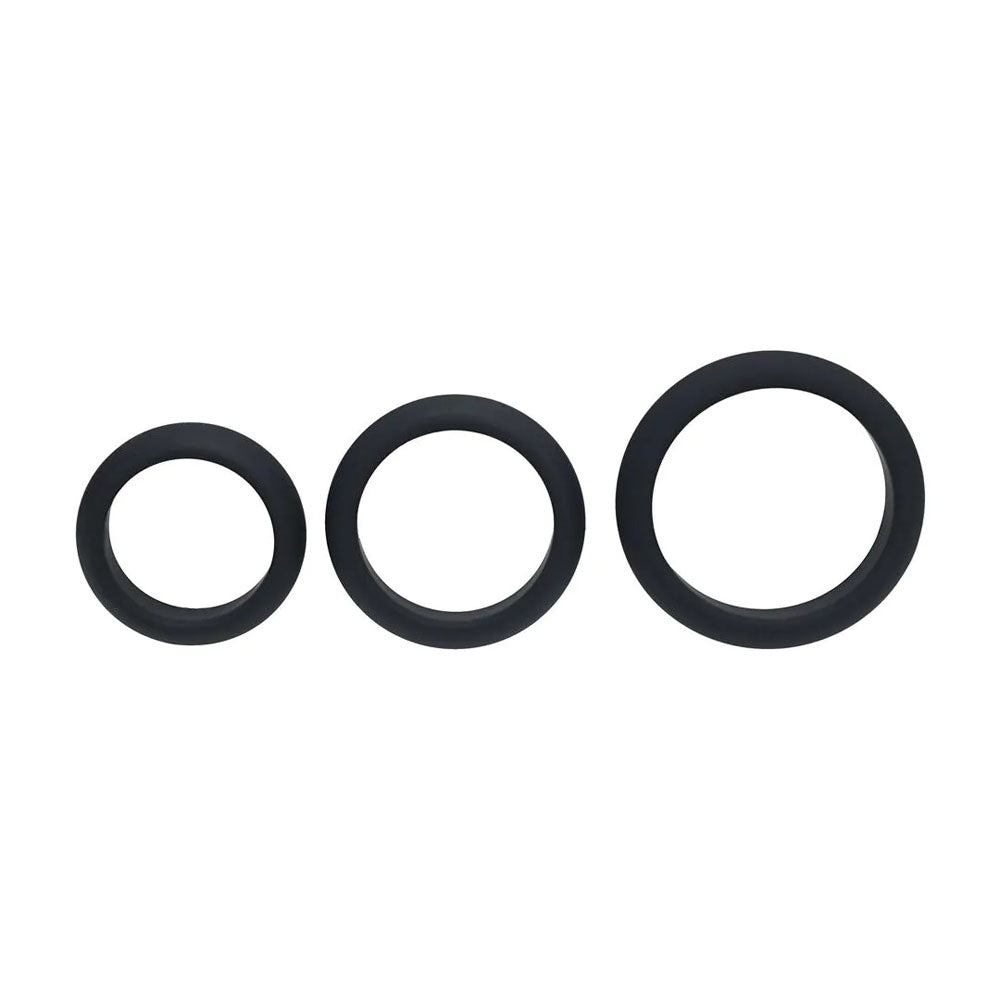 LEVELZ Wide O Silicone Cock Ring Set of 3 - S/M/L - Black Cock Rings - Set of 3 Sizes-LVL01-0014BLK