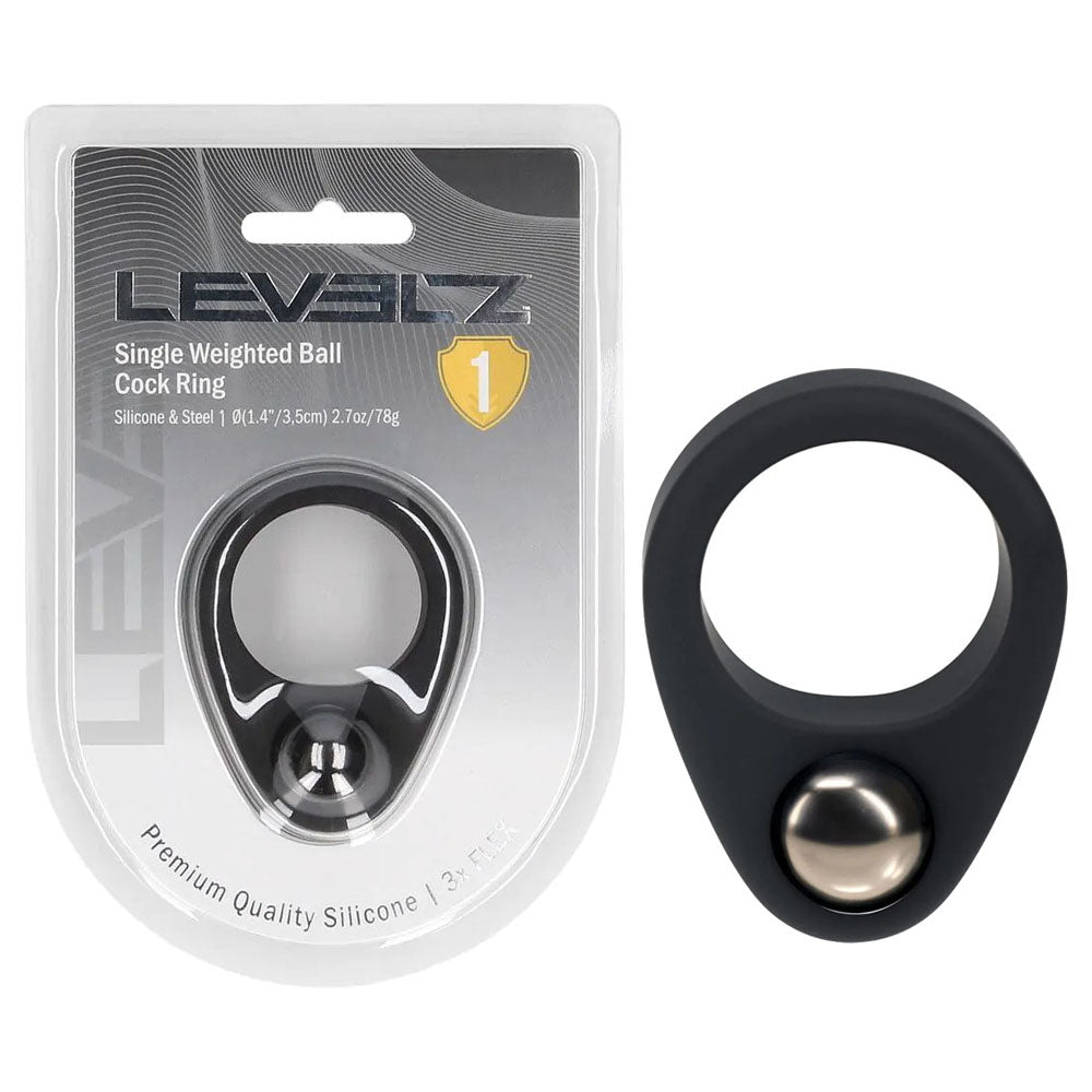 LEVELZ Single Weighted Ball Cock Ring - Black - Black Weighted Cock Ring-LVL01-0050BLK
