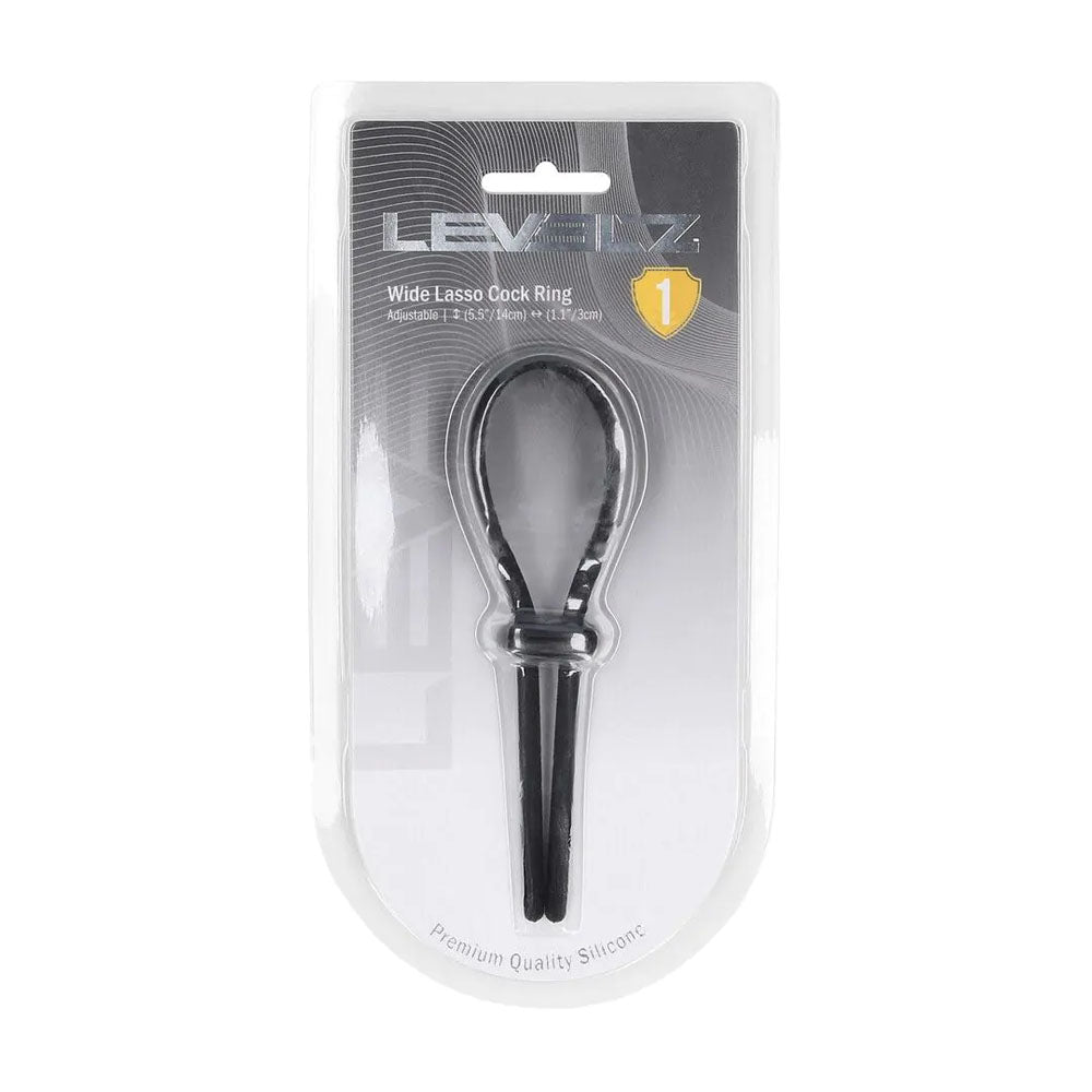 LEVELZ Wide Adjustable Silicone Lasso Cock Ring - Black Adjustable Cock Ring-LVL01-0053BLK