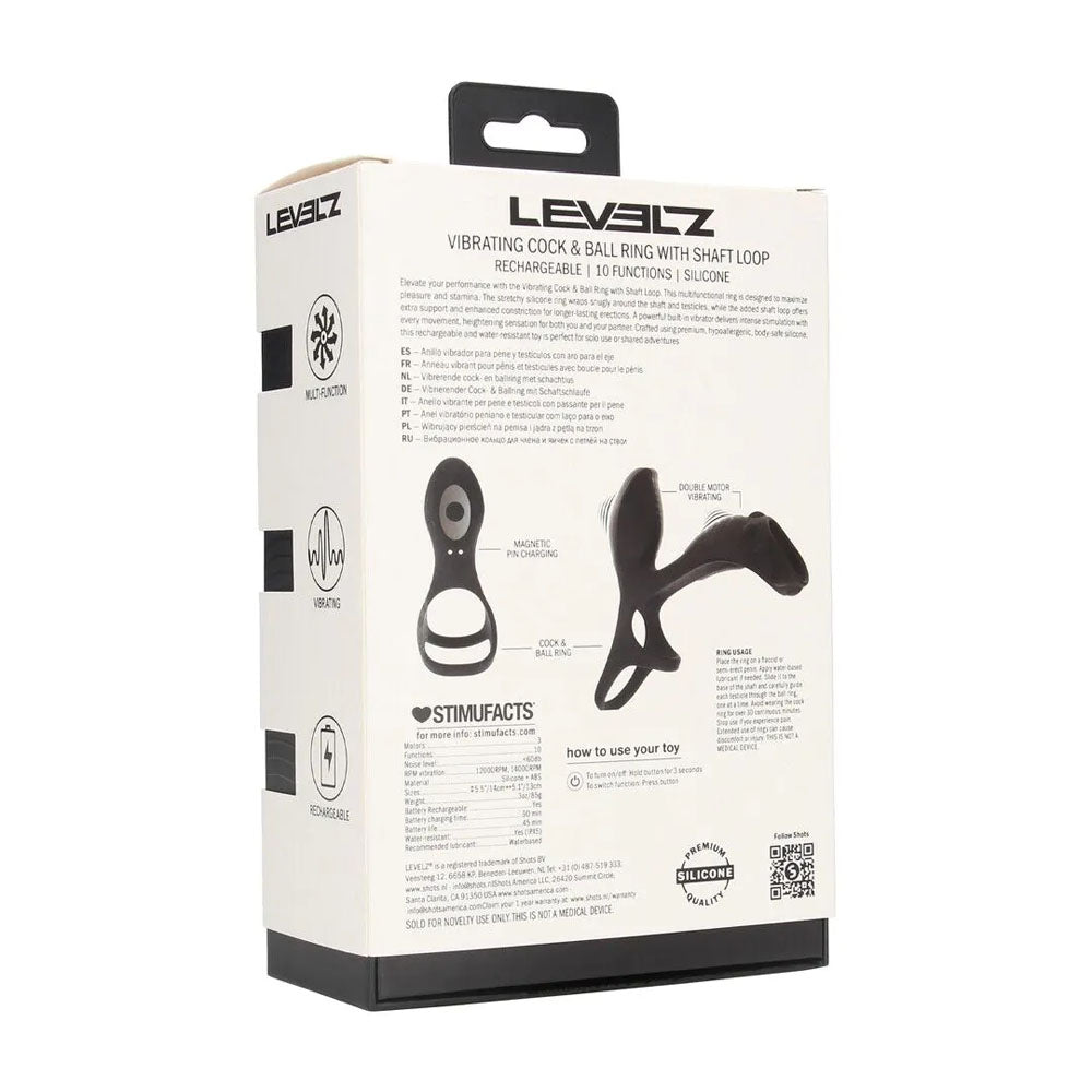 LEVELZ Vibrating Cock & Ball Ring with Shaft Loop - Black USB Rechargeable Vibrating Cock & Ball Rings-LVL03-0031BLK