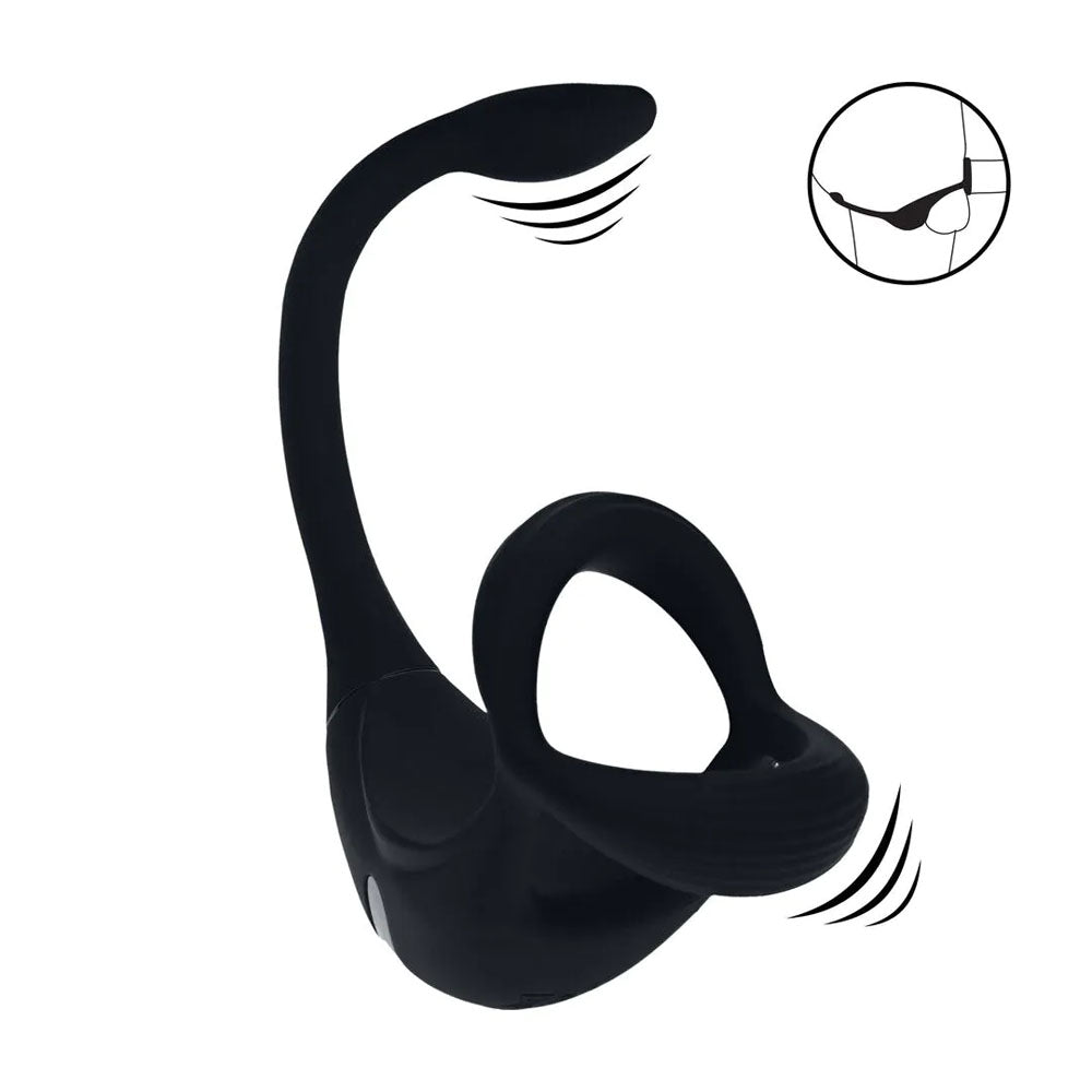 LEVELZ Remote Controlled Vibrating TriO Cock Ring with Prostate Stimulator - Black USB Rechargeable Vibrating Cock Ring with Anal Plug-LVL03-0032BLK