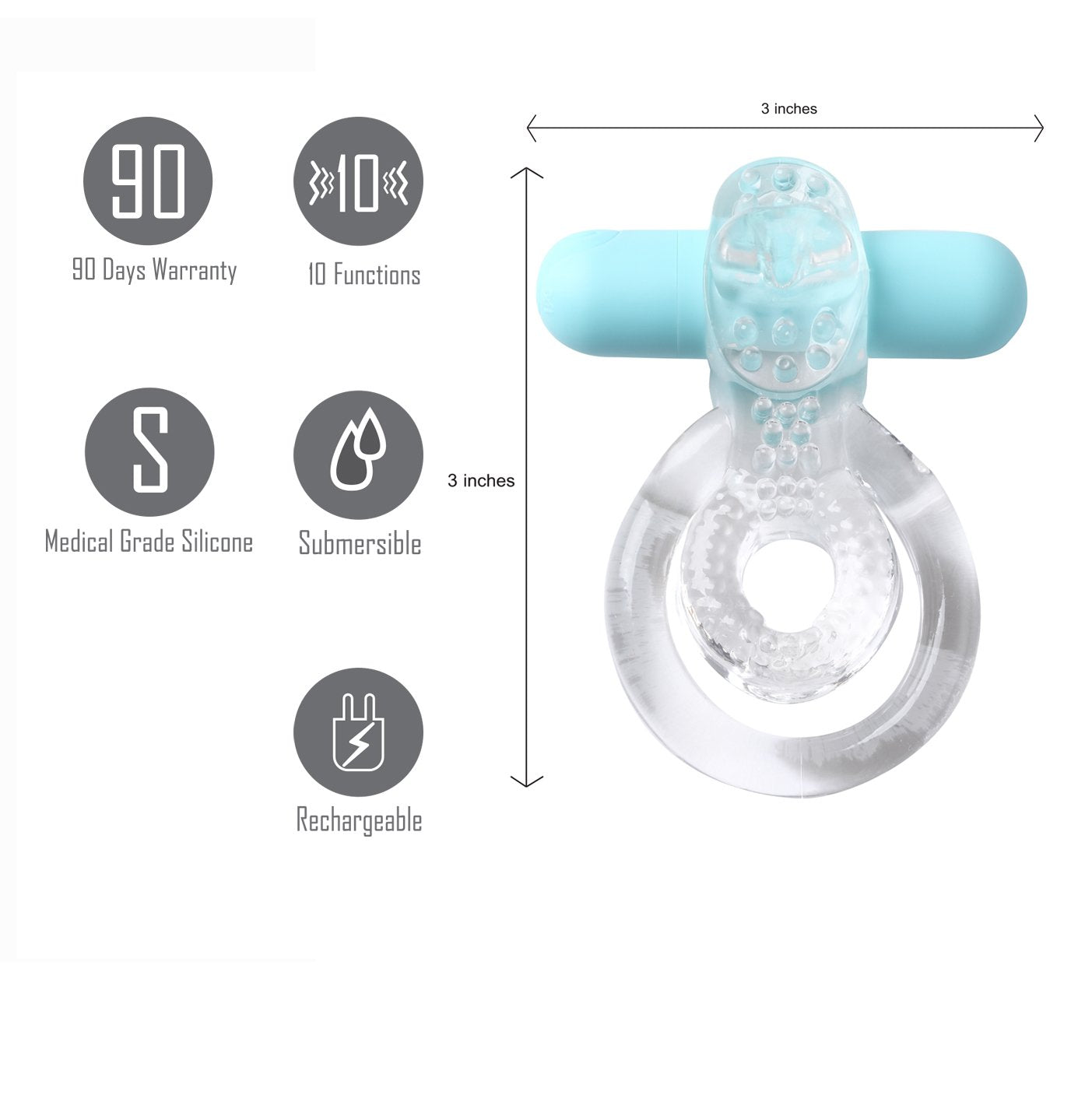 Maia Jayden - Clear/Blue USB Rechargeable Vibrating Cock & Ball Rings-MA1720-CLR