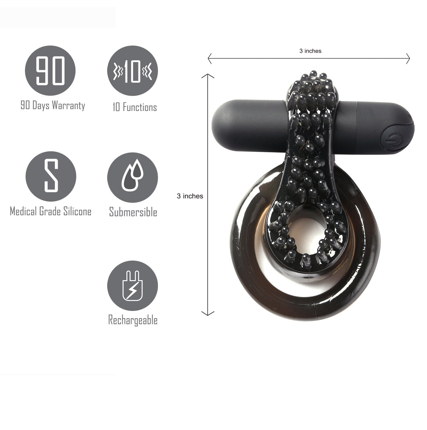 Maia Jagger - Black USB Rechargeable Vibrating Cock & Ball Ring-MA1721-BK1