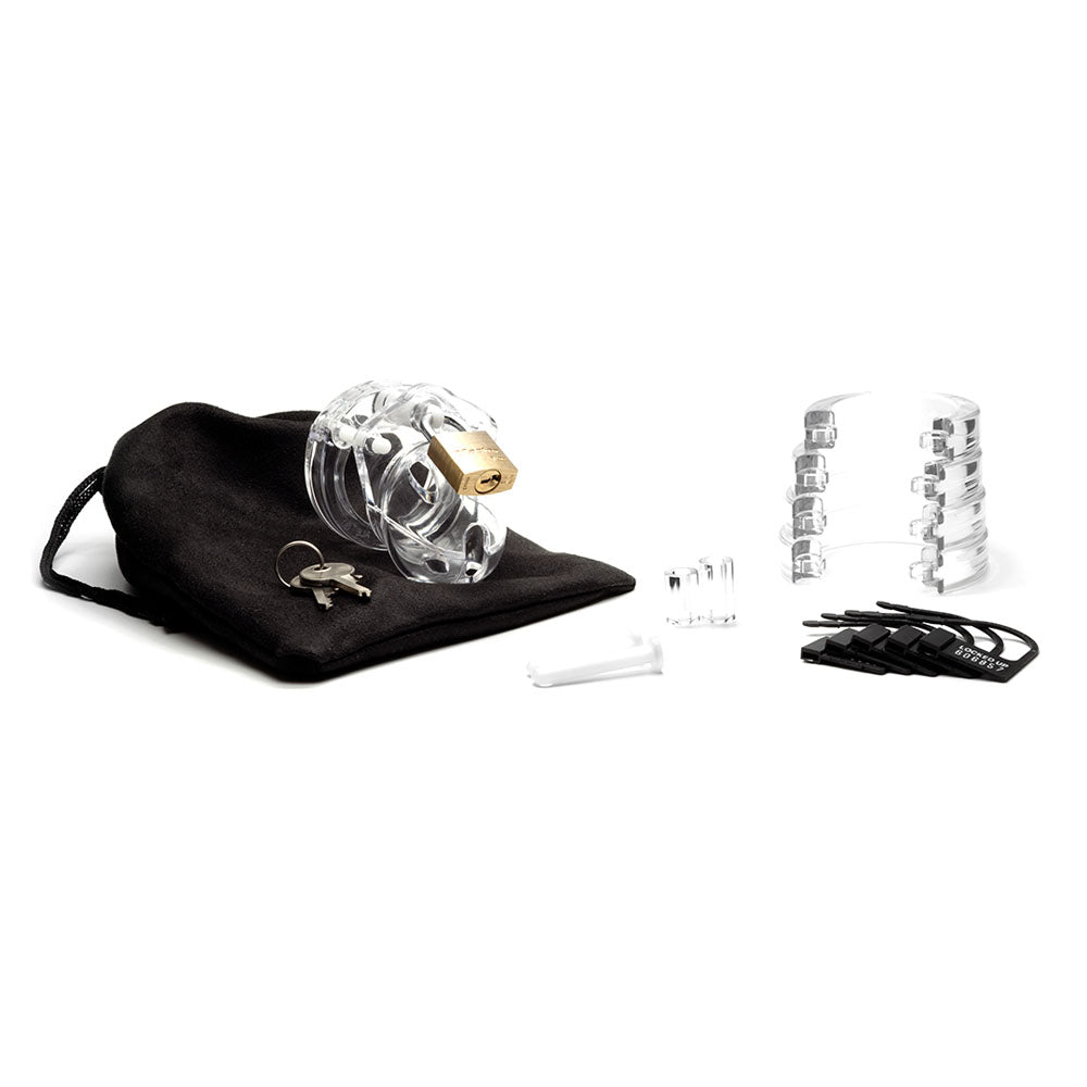 Mini-Me Black Chastity Cock Cage Kit - Clear - Clear 1.25 Inch Cock Cage Kit-MM-CLR