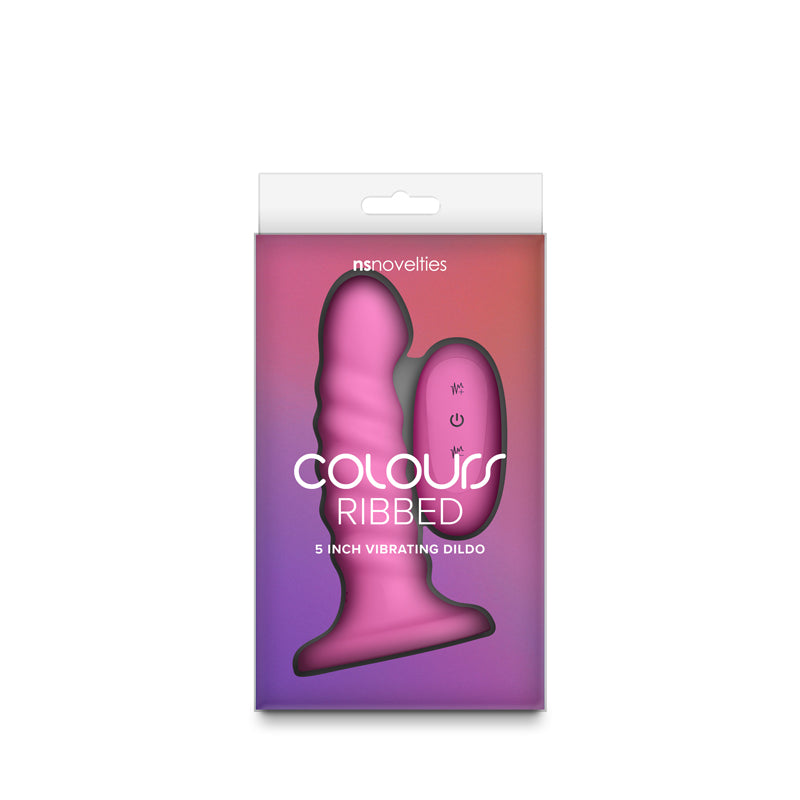 Colours Ribbed - 5 Vibrating Dildo - Pink - Pink 14.5 cm USB Rechargeable Vibrating Dildo with Wireless Remote - NSN-0401-44