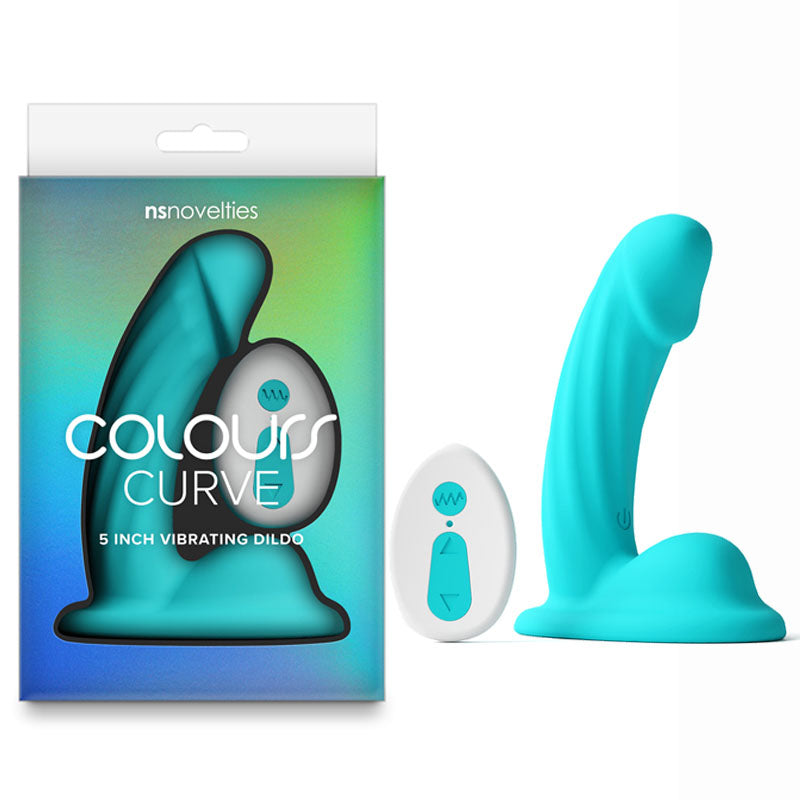 Colours Curve - Vibrating 5 Dildo - Teal - Teal 12.6 cm USB Rechargeable Vibrating Dildo with Wireless Remote-NSN-0402-47
