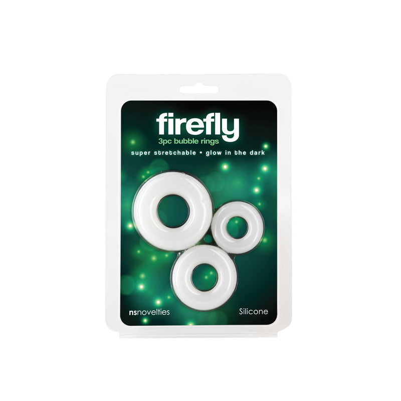 Firefly - 3pc Bubble Rings - White - Glow in Dark Cock Rings - Set of 3 Sizes-NSN-0474-01