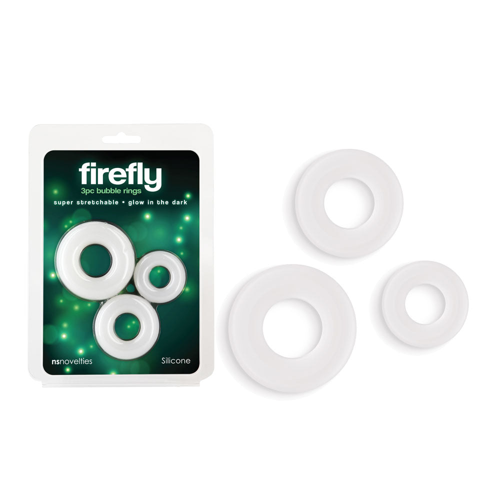 Firefly - 3pc Bubble Rings - White - Glow in Dark Cock Rings - Set of 3 Sizes-NSN-0474-01