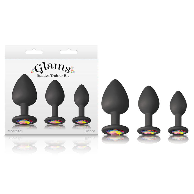 Glams Spades Trainer Kit - Black Butt Plugs with Gems - Set of 3 Sizes-NSN-0509-03