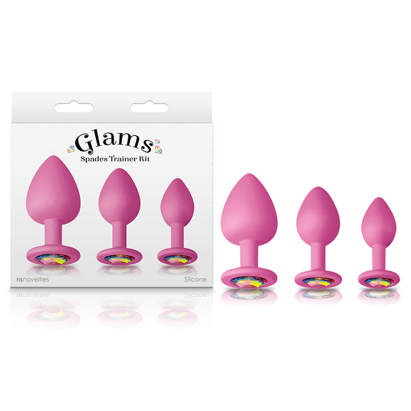 Glams Spades Trainer Kit - Pink Butt Plugs with Gems - Set of 3 Sizes-NSN-0509-04