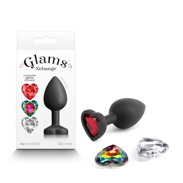 Glams Xchange Heart - Small - Black Small Butt Plug with Interchangeable Heart Gems-NSN-0514-03