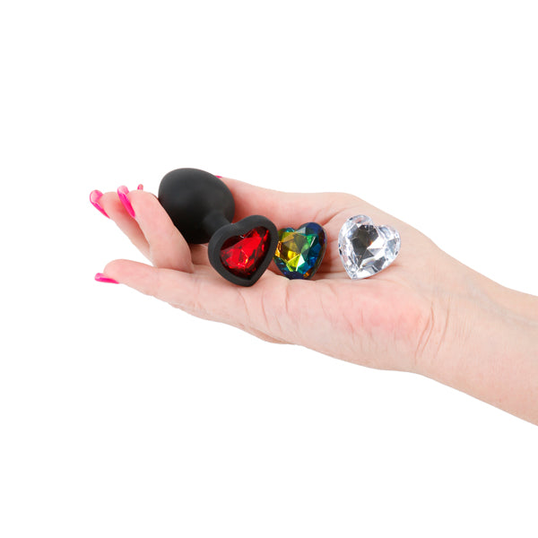 Glams Xchange Heart - Small - Black Small Butt Plug with Interchangeable Heart Gems-NSN-0514-03