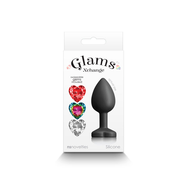 Glams Xchange Heart - Small - Black Small Butt Plug with Interchangeable Heart Gems-NSN-0514-03