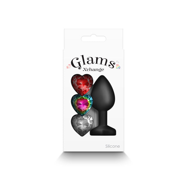 Glams Xchange Heart - Small - Black Small Butt Plug with Interchangeable Heart Gems-NSN-0514-03