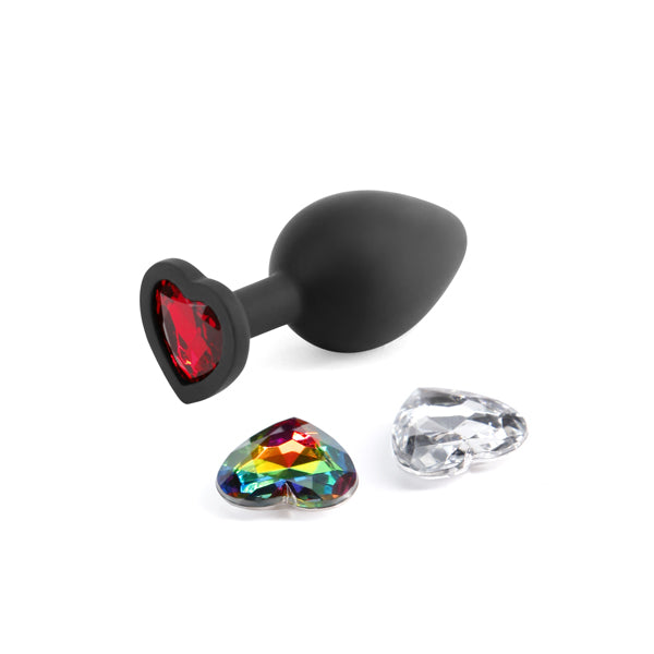 Glams Xchange Heart - Medium - Black Medium Butt Plug with Interchangeable Heart Gems-NSN-0514-13