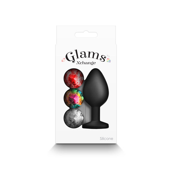 Glams Xchange Round - Medium - Black Medium Butt Plug with Interchangeable Round Gems-NSN-0514-43