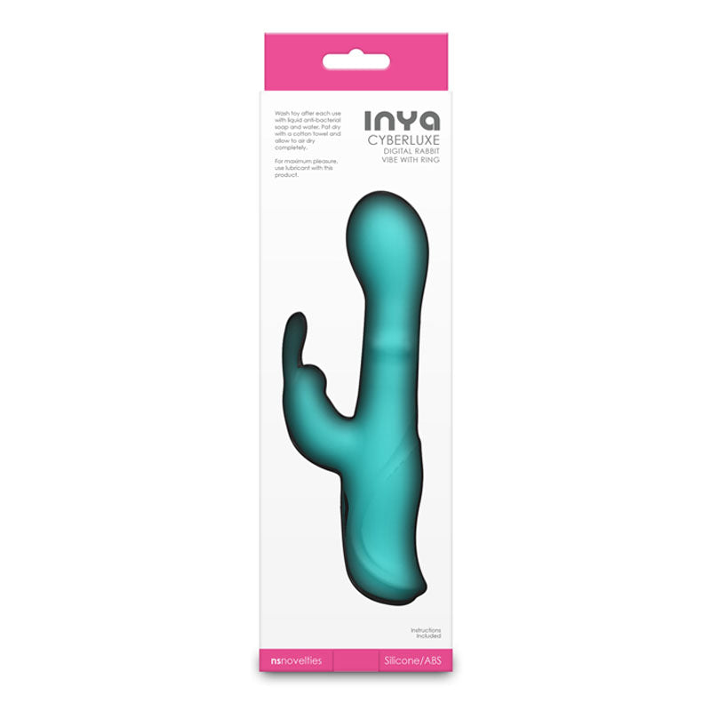 INYA Cyberluxe - Aqua - Aqua 18 cm USB Rechargeable Rabbit Vibrator with Sliding Ring Shaft-NSN-0560-48
