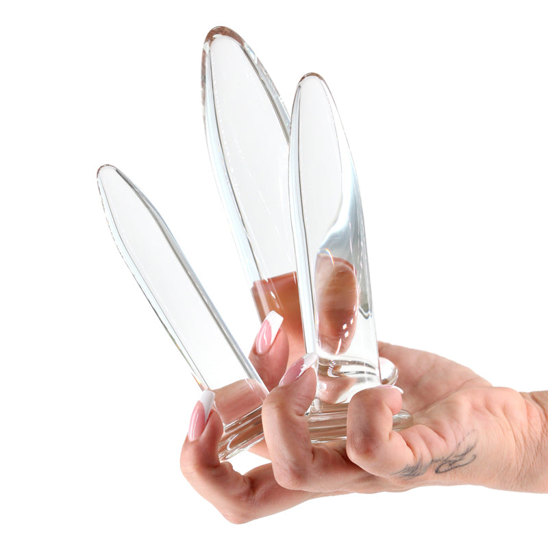 Crystal - 3pc Trainer Kit - Clear - Clear Glass Anal Plugs - Set of 3 Sizes-NSN-0700-21