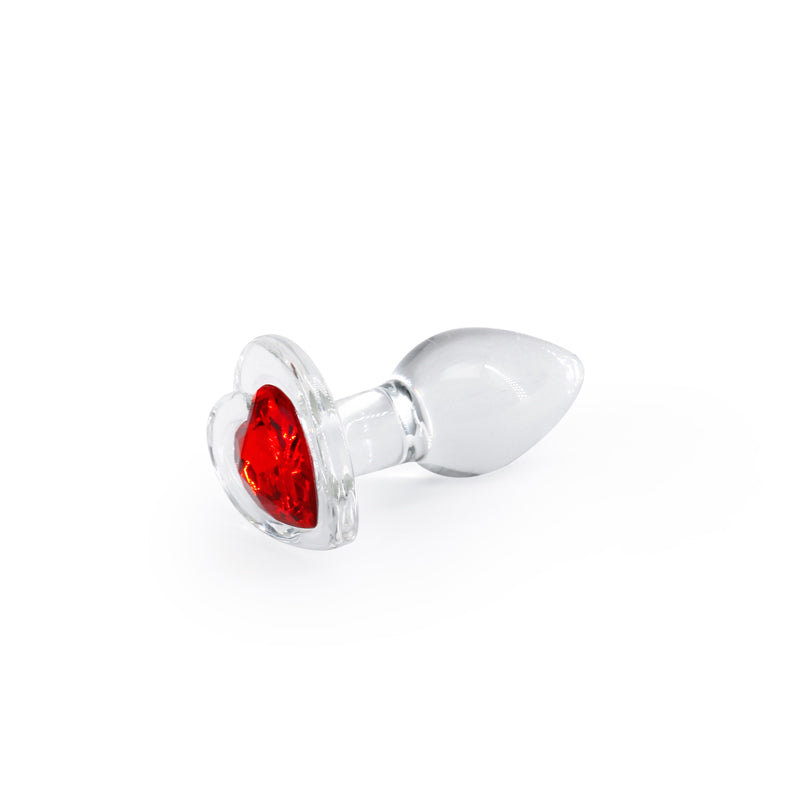 Crystal Desires - Red Heart - Small - Clear Glass 7.3 cm Butt Plug with Red Heart Gem Base-NSN-0719-01