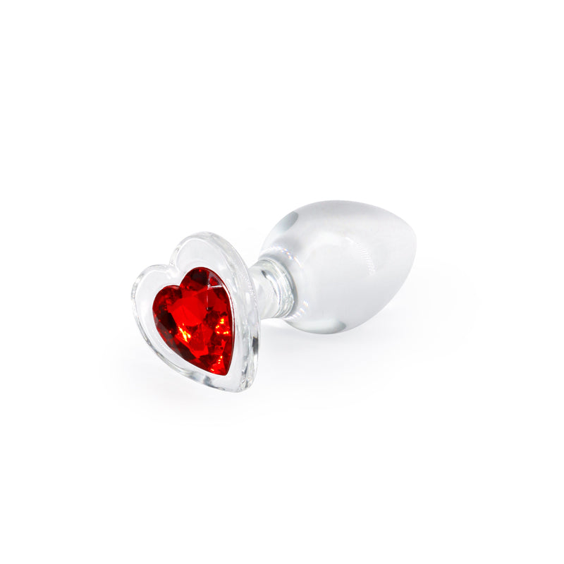 Crystal Desires - Red Heart - Medium - Clear Glass 8.4 cm Butt Plug with Red Heart Gem Base-NSN-0719-11